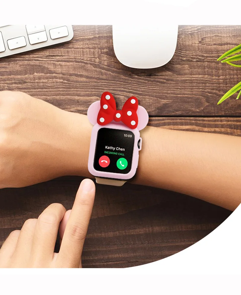 Защитный Мягкий силиконовый чехол с Минни Маус для Apple Watch, серия 4, 3, 2, 1, ремешок для iWatch 38, 42 мм, 40, 44 мм, Мультипликация для маленьких девочек