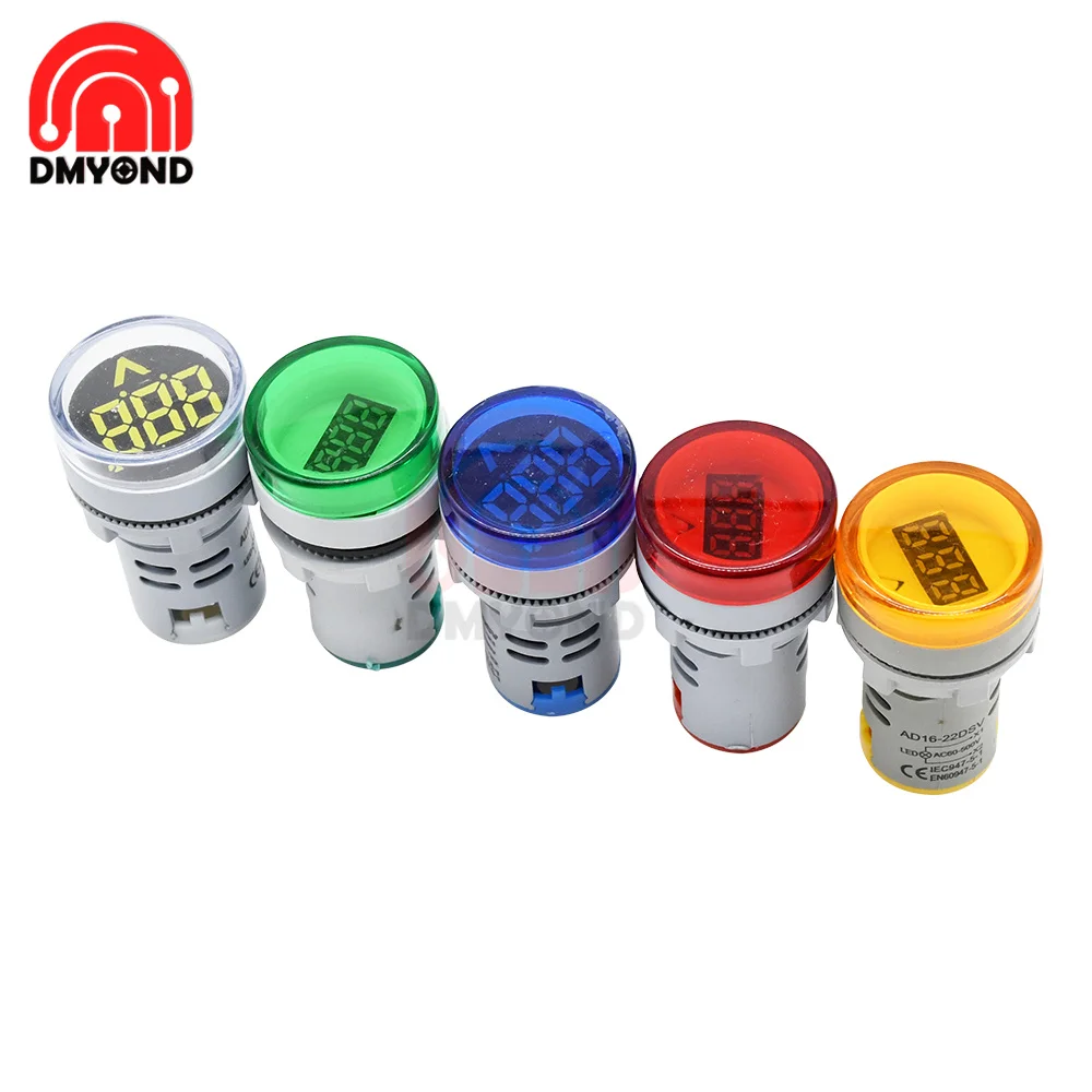 DIY Mini Digital Voltmeter 22mm Round AC 60-500V Volt Voltage Tester Meter Monitor Power LED Indicator Pilot Lamp Light Display