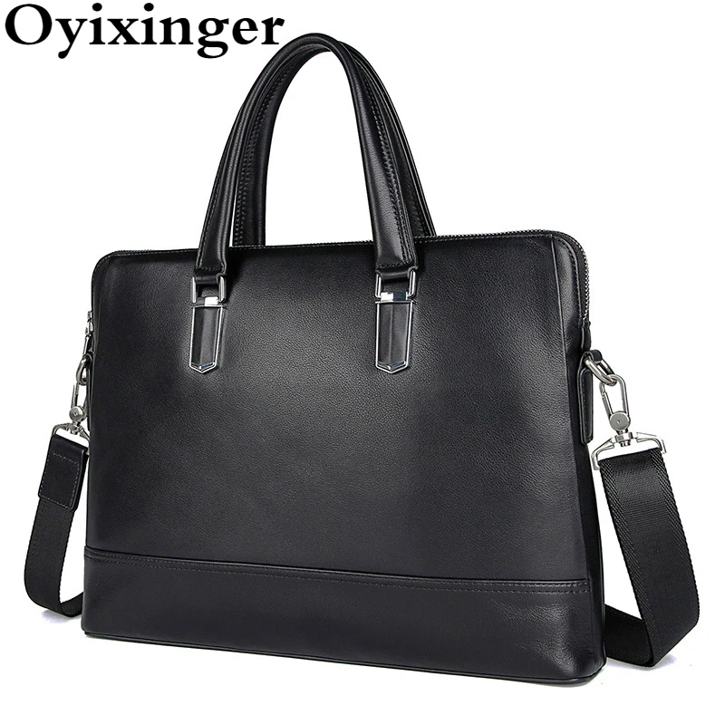 

Oyixinger мужская сумка для ноутбука из натуральной кожи, большая сумка, модный однотонный портфель для ноутбука 14 дюймов, деловые сумки на плеч...