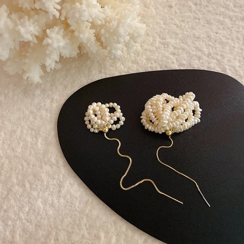

Minar French Multi Layers Irregular Pearls Earring for Women Elegant Golden Long Chain Natural Freshwater Pearl Drop Earrings