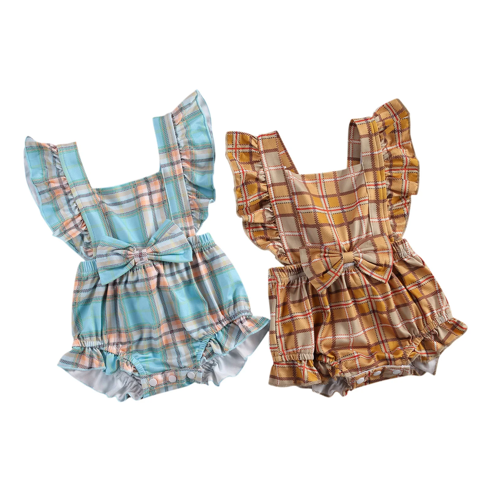 

0-24M Baby Boys Girls Romper Set Winter Long Sleeve Simple Plaid Printed Romper Top