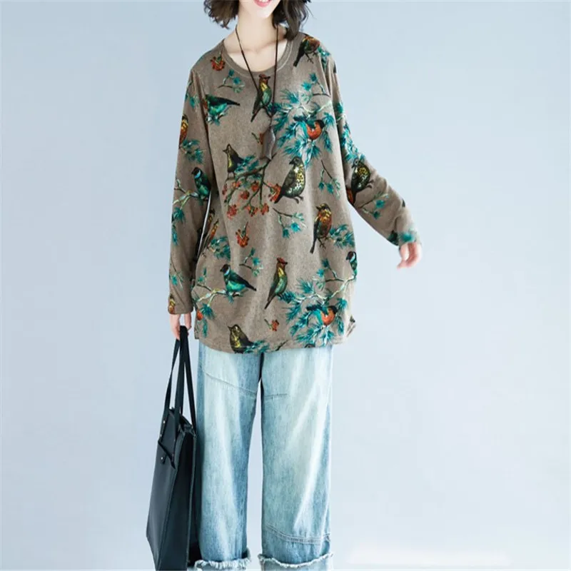 

For Plus-Size Fall Women, 2021 Snew Retro Fashion Print Digests Come With Baggy, Vsatile, Long-Sleeved T-Shirts And Tops