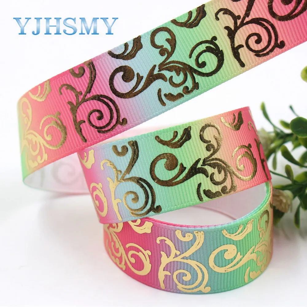 YJHD I-19726-1671 22 мм 10 ярдов градиентный узор Печатный grosgrain ленточный дизайн упаковки