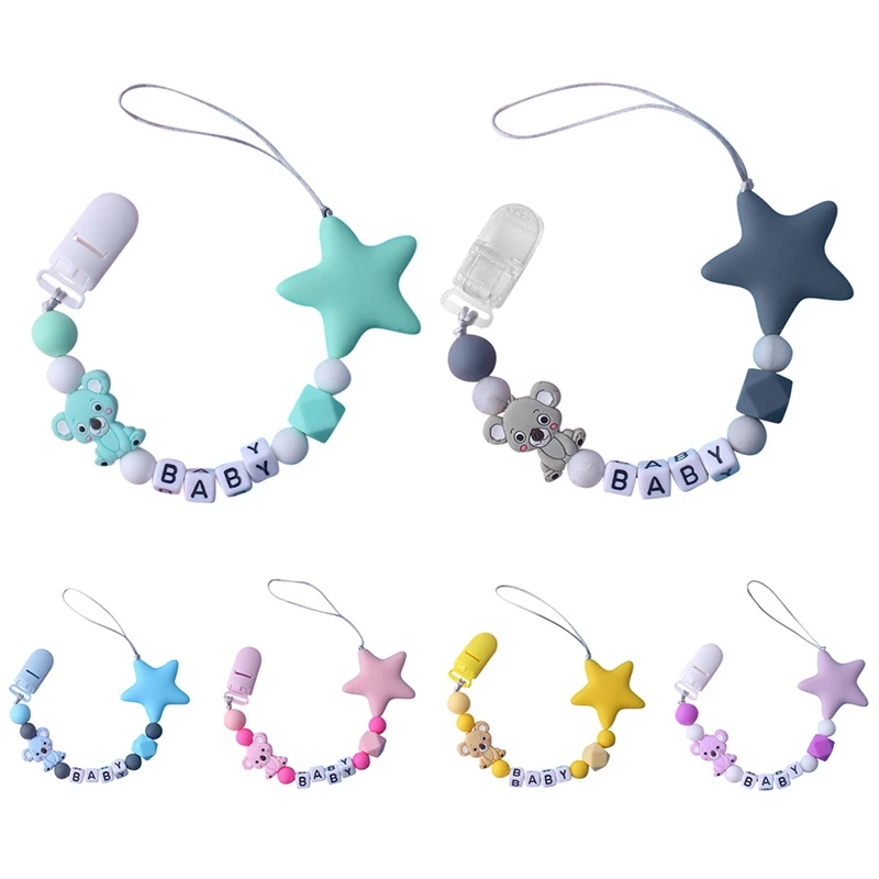 Silicone Cartoon Baby Pacifier Chain Mix Beaded Feeding Pacifiers Clips new | Мать и ребенок