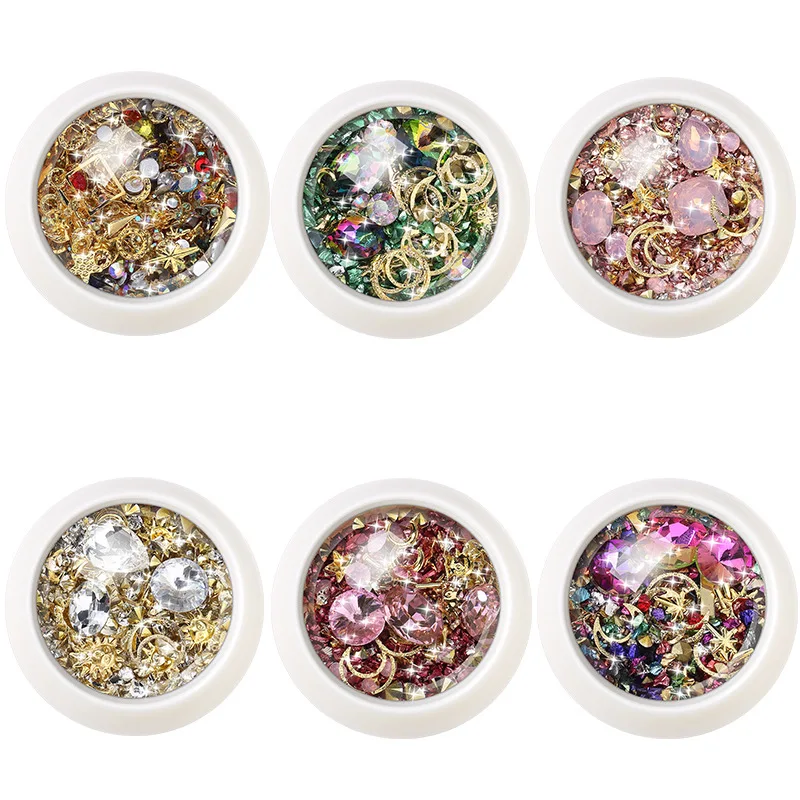 

Gold Metal Nail Studs Rhinestone Jewelry Rivet Mixes Sizes Beads Frame Sequins Manicure 3D Nail Art Decoration