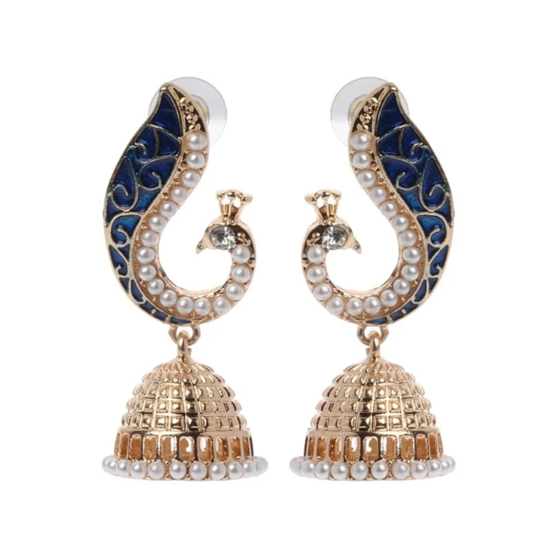 В стиле ретро Индийский Болливуд Kundan Павлин Jhumka Jhumki серьги в виде капель с