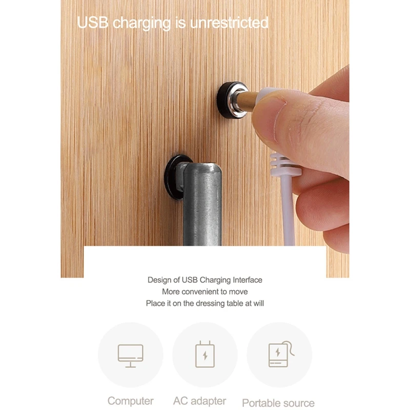 

Tricolor Wooden Desktop LED Makeup Mirror USB Charging Adjustable Bright Diffused 360 Rotation Light Up Mirror