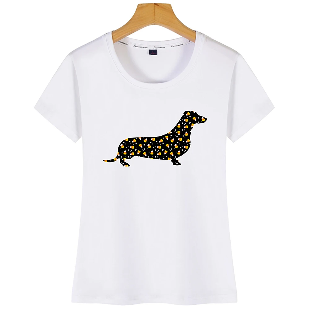 Топы Футболка женская на Хэллоуин такса летняя белая хлопковая футболка |