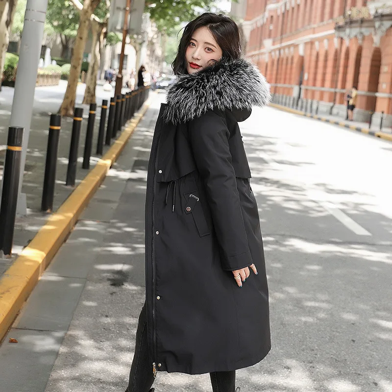 Clothing for Women  Woman Parkas  Jacket Cotton Long Big Fur Collar Send To Overcome Coat Ladies