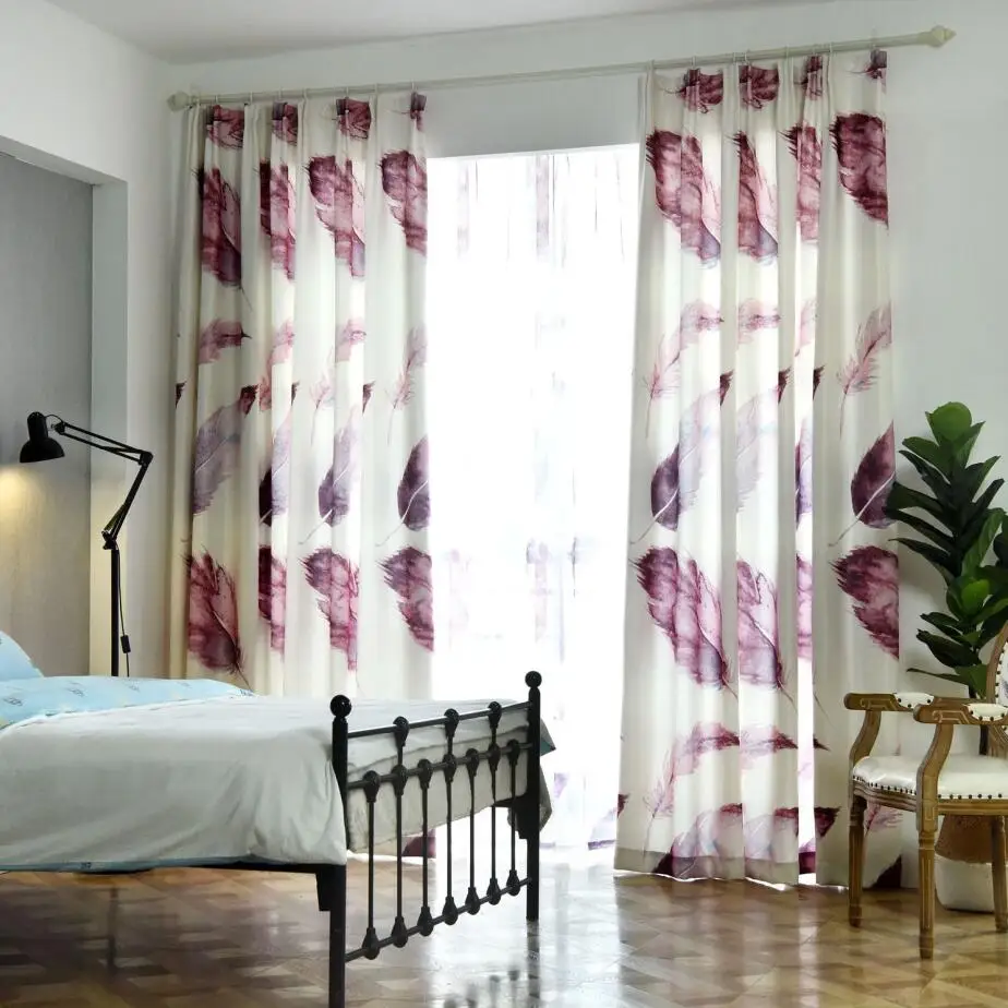 Grey Feather Curtain For Living Room Blackout Purple Sheer Voile Fabric Window Bedroom Linen Modern Shade Drape Blinds X615#30 | Дом и сад