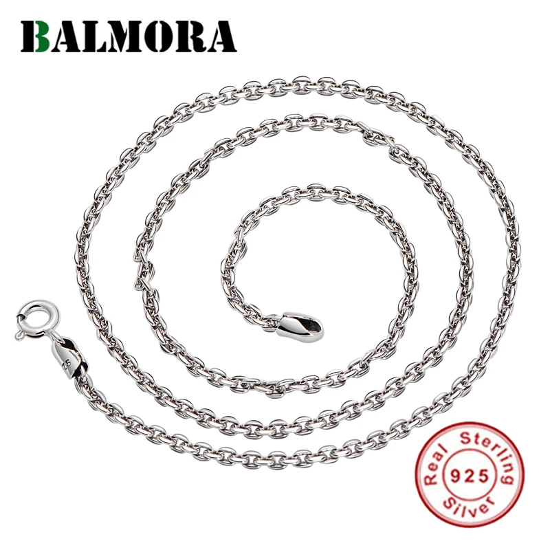 BALMORA, настоящее 925 пробы, серебряная простая Ретро цепочка, ожерелья для мужчин и женщин, подарок для пары, модные ювелирные изделия, аксессуары 45-75 см