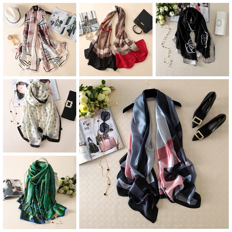 

2020 Luxury Brand New Summer Women Silk Scarf Beach Hijab Shawls and Wraps Female Foulard Free Shipping