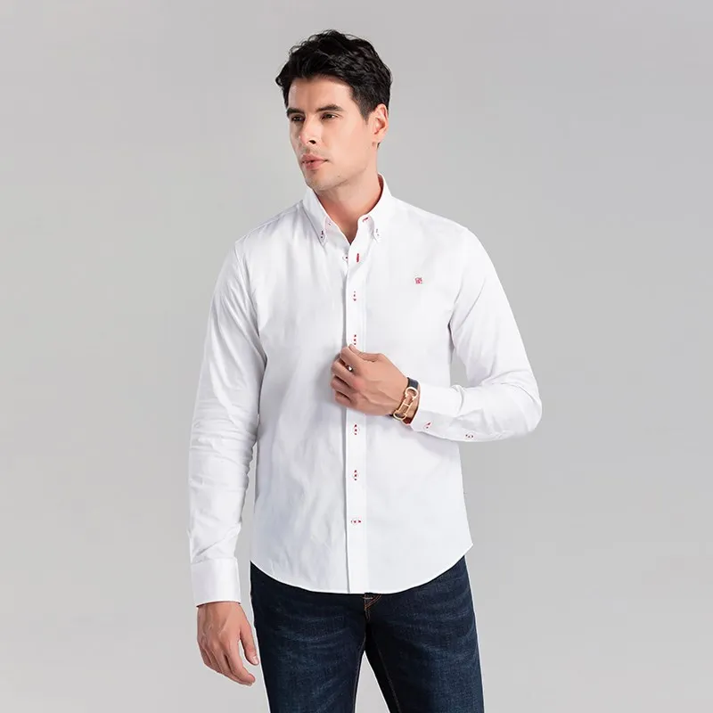 

CHCH New Fashion 100%Cotton Long Sleeve Shirt Solid Slim Fit Male Social Casual Business White Dress Shirts cloth