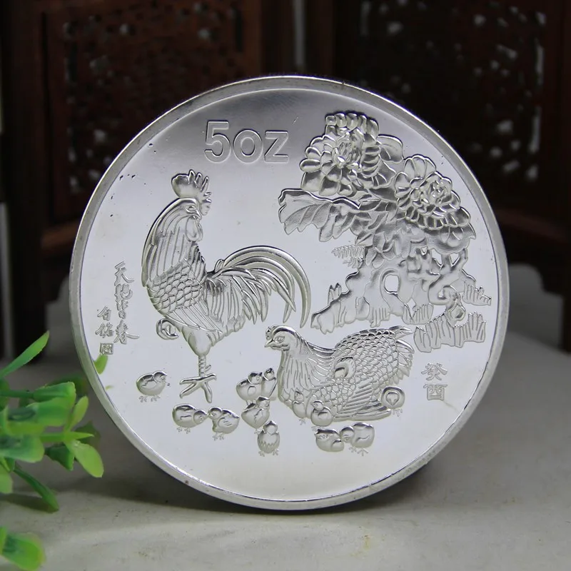 

Новогодняя Серебряная монета 1993, 5 унций, 12 Китайский Зодиак, курица, памятные монеты, коллекционные