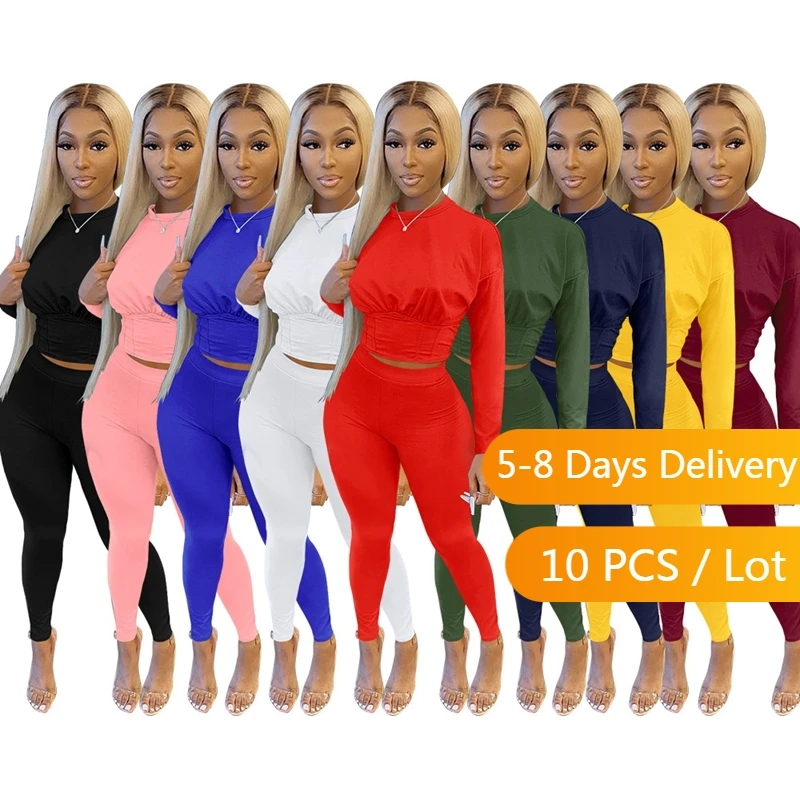 

Крупные партии товаров, оптовая продажа, осенний комплект из двух предметов, женская уличная одежда, укороченный топ, леггинсы, брюки, комплект, повседневный спортивный костюм для женщин