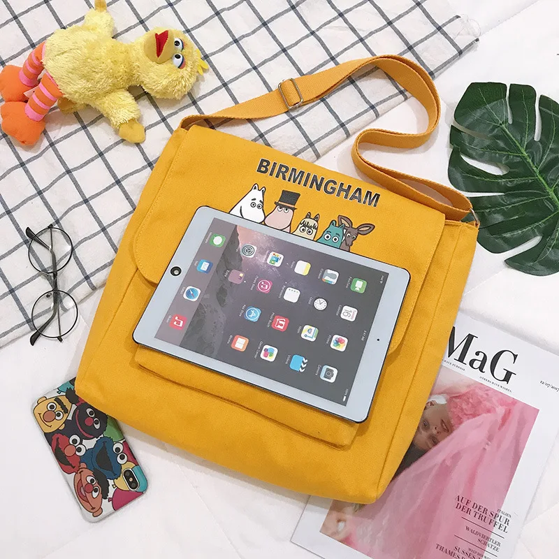 Холщовая женская сумка на плечо с мультяшным рисунком модные женские сумки для