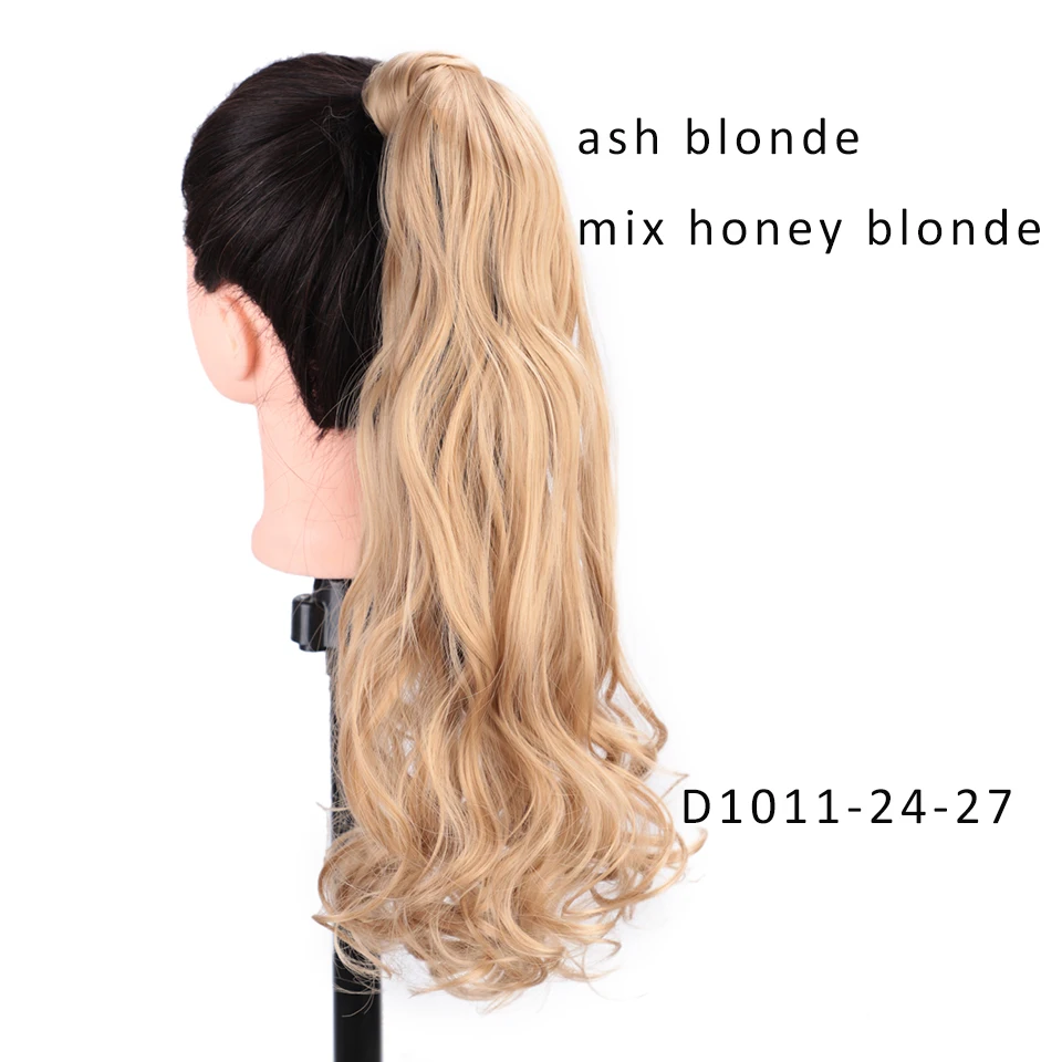AISI BEAUTY, 22 дюйма, длинные волнистые конский хвост, заколка в синтетическом конском хвосте, накладные волосы для наращивания, обертывание, круглые волосы для женщин, черный, блонд - Цвет: 24-27