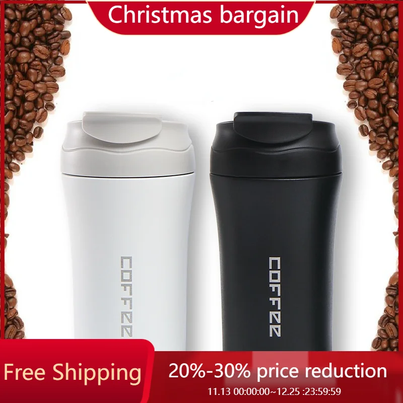 

European-style straw clamshell double-drink coffee cup frosted double-layer vacuum stainless steel vacuum flask creative car cup
