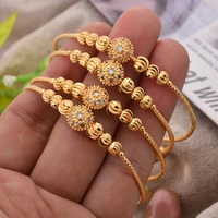 24k gold color bangles for women girl friend ethiopian african dubai bracelets bridal party wedding simple inlaid stones jewelry