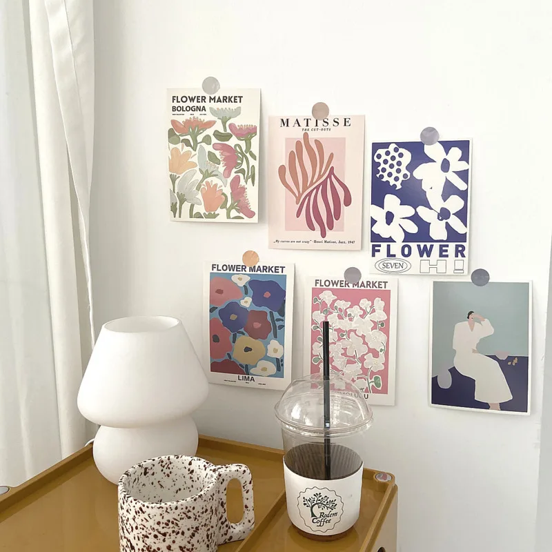 

nordic Ins Cute Cure Decorative Pictures Postcard Abstract Art painting poster Card Home Decor Background Wall Sticker 6 Sheets