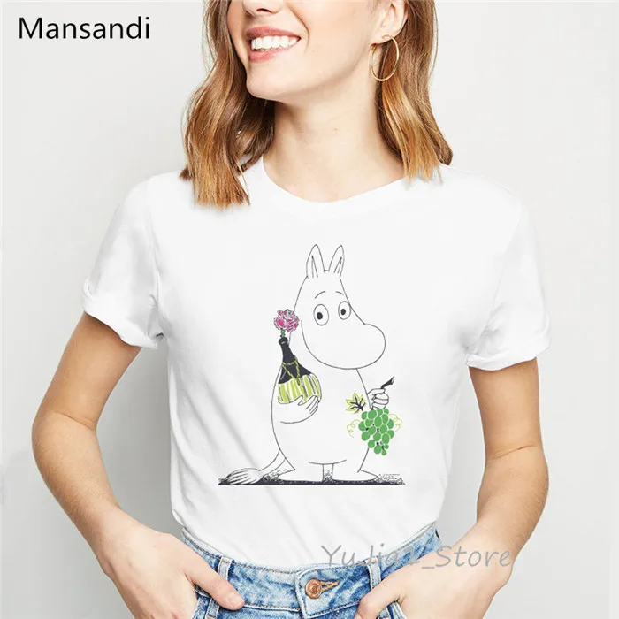 Moomins, футболка с надписью на день, футболки с графическим принтом, женские модные Забавные футболки, Женская Футболка harajuku tumblr, топы, футболка femme - Цвет: Y72815