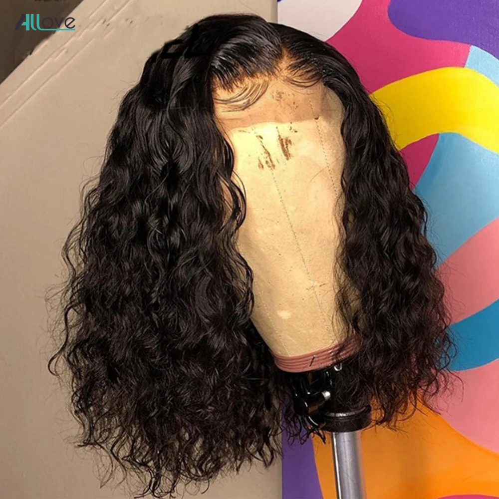 

Water Wave Short Bob Wig 4x4 Closure Wig Human Hair Lace Wigs Brazilian Wavy Curly Bob Human Wigs For Women Pre Plucked For Wome