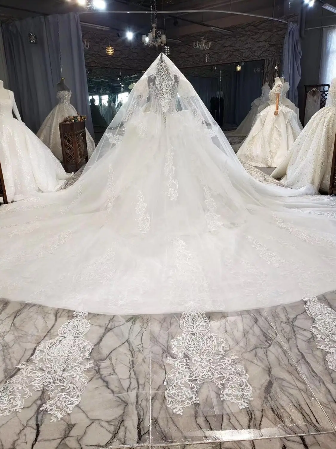 CloverBridal newest 2020 Autumn white lace tulle платье robe свадебные платья long train high quality bridal dresses