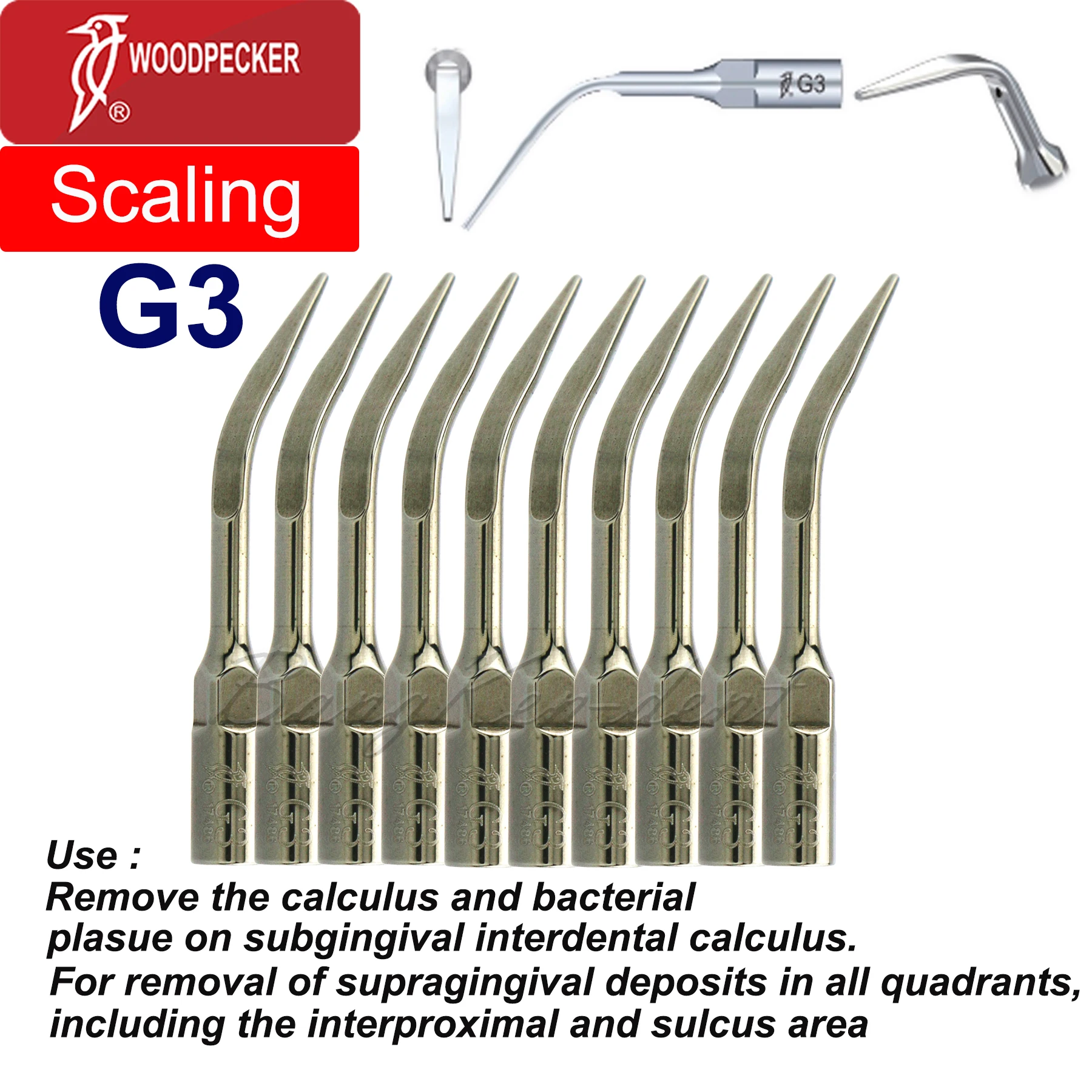 Woodpecker Original Dental Sugragingival Ultrasonic Scaler Tips Remove Between Sulcus Plasue Calculus Fit EMS UDS G3-10pcs