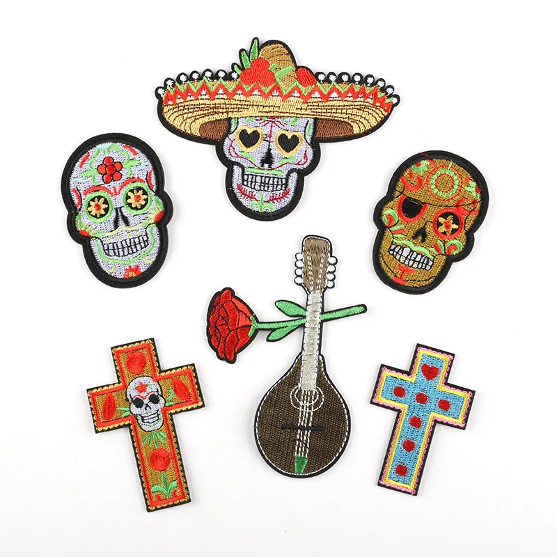 Металлическая нашивка с черепом в полоску для гитары вышитая глажки одежда