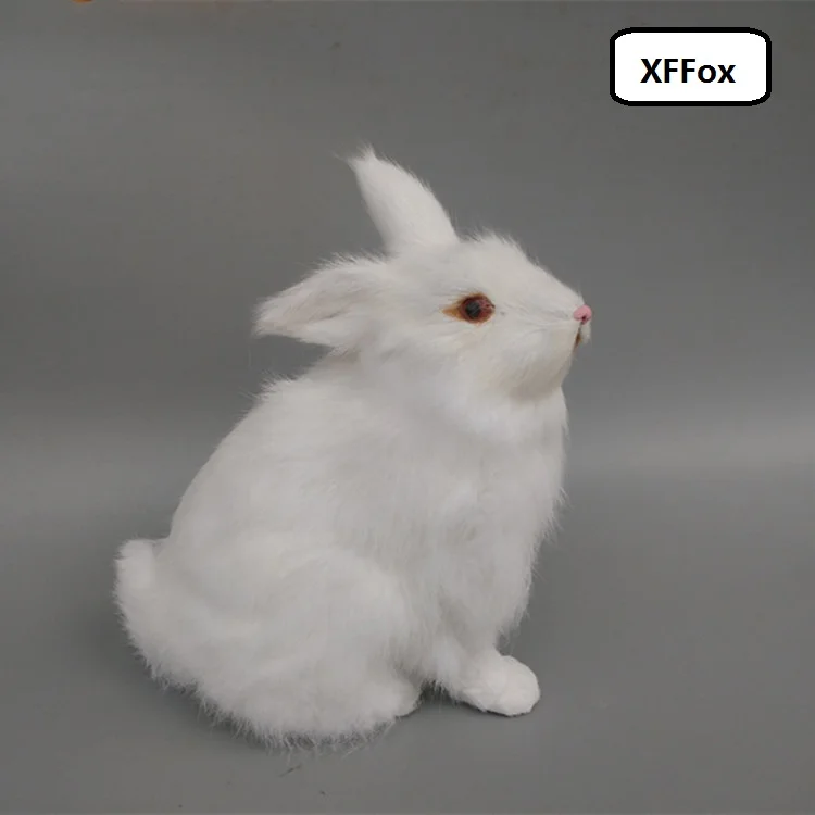 Симпатичная реальная жизнь белый кролик модель пластиковые и меховые игрушки
