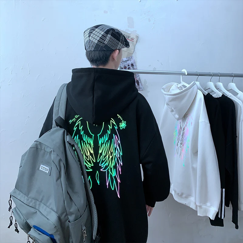 Светоотражающие толстовки с принтом крыльев для мужчин Harajuku модная уличная
