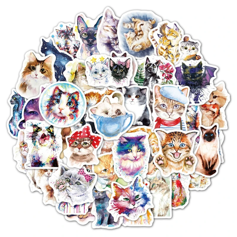 Наклейки водостойкие с изображением животных и котов 50 шт. | Игрушки хобби