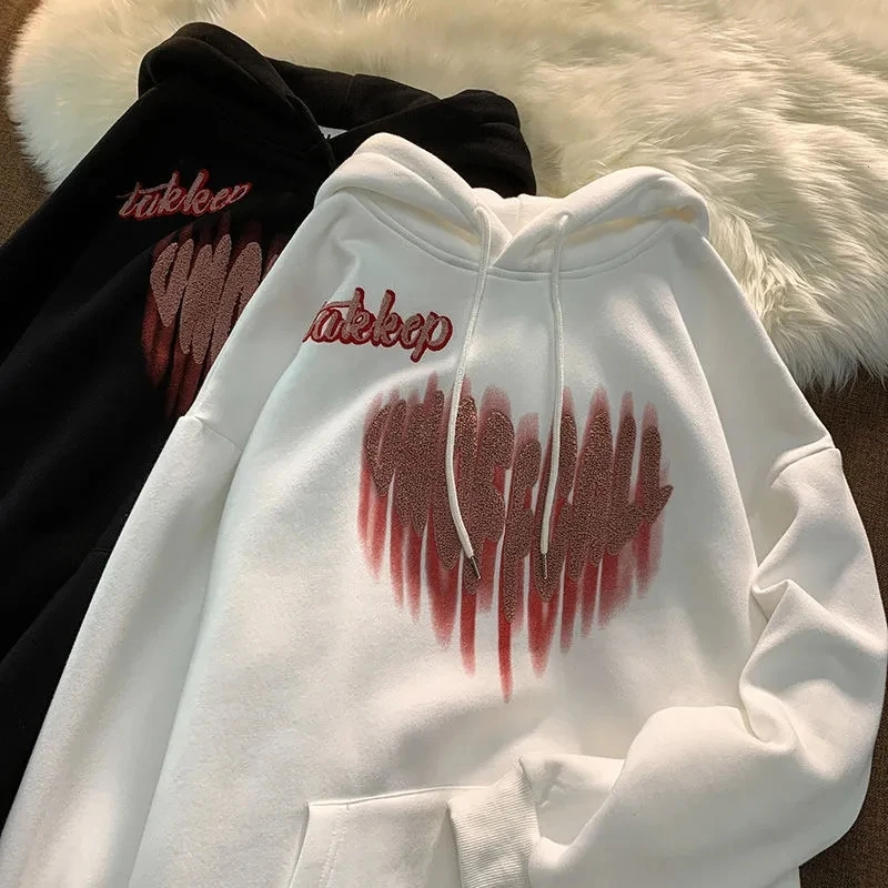 

Уличный бархатный толстый свитер с вышивкой love и капюшоном, теплый Свободный Повседневный жакет в Корейском стиле с длинными рукавами, спор...