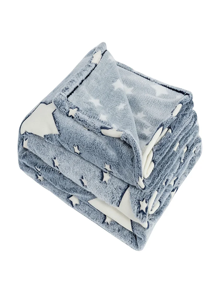 

Glow In The Dark Fleece Blanket Throw Grey Stars New Plush Furry Throw Warm Blanket Sofa Bedspread