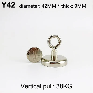 Y42 (pull max 38KG) 1 шт./партия магнитный крючок Сильный магнитный рыболовный Сильный магнитный NdFeB Круглый присоска закрытый Сильный магнитный компонент крюк - Цвет: Y42 (pull max 38KG)