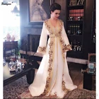 Белое мусульманское вечернее платье, длинное роскошное платье-Кафтан из Дубая, официальное платье с длинным рукавом, вечернее платье для вечеринки