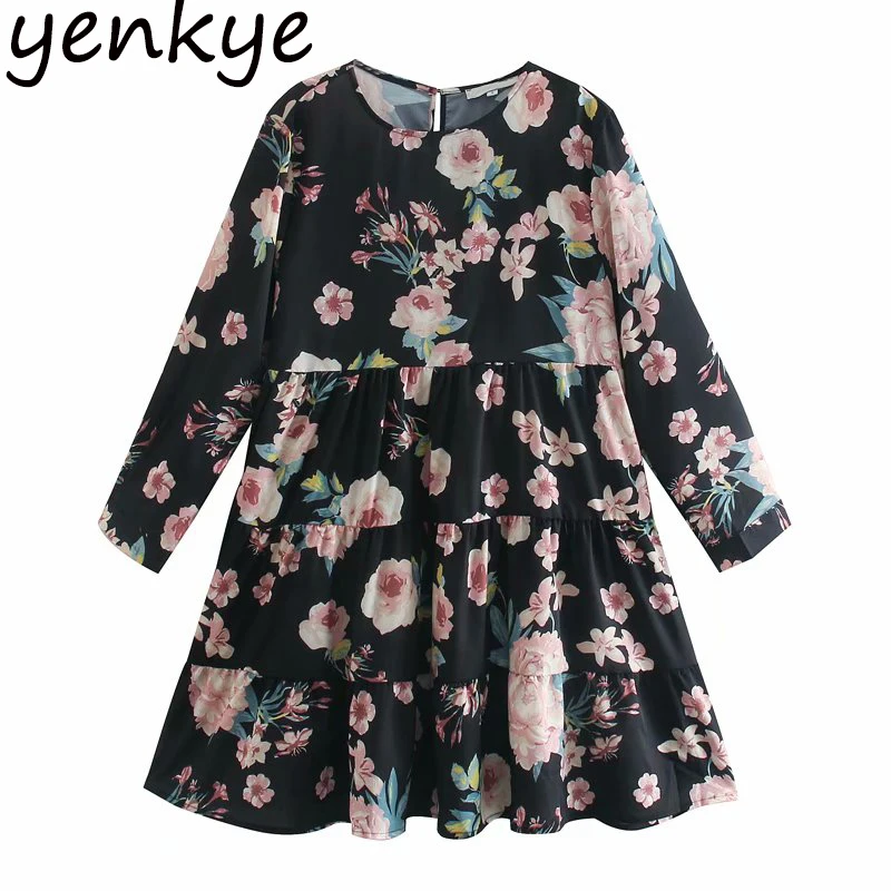 

Vintage Floral Print Women Dress Three-Quarter Sleeve O Neck Plus Size Casual Dress Summer Short Vestido