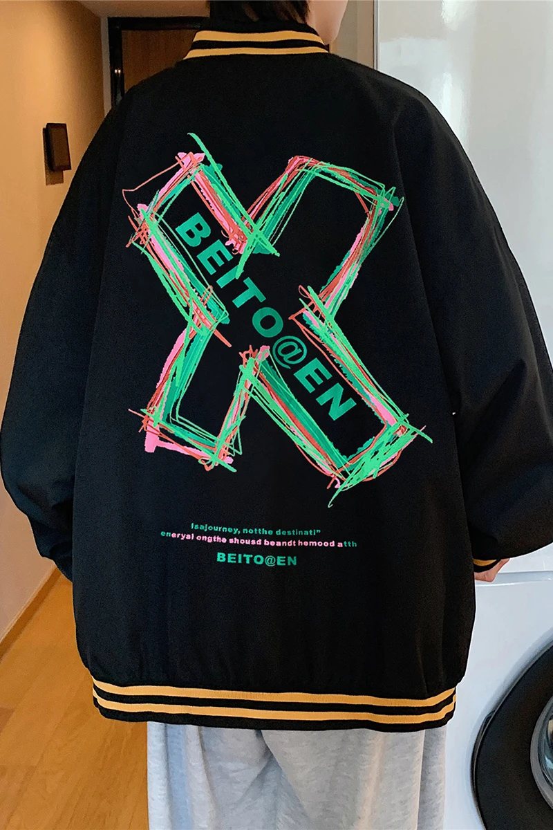 

Autumn Clothing Vintage Print Baseball Uniform Jacket Men's Fashion Brand Large Size Loose Casual BF Sports Jacket JK10-P65