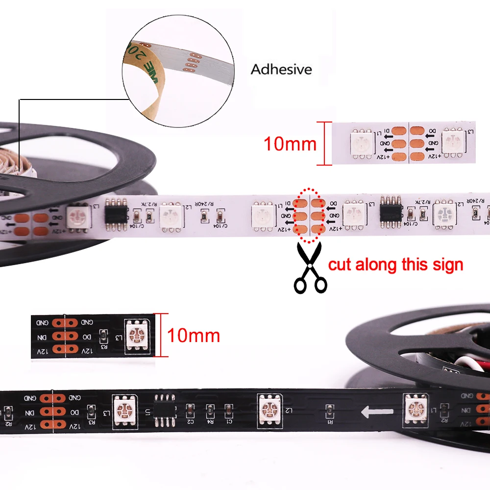 Фото Светодиодная лента WS2811 RGB SMD 5050 12 В постоянного тока 30/60 светодиодов/м Светодиодная лента WS2811 RGB SMD 5050 12 В постоянного тока 30/60 светодиодов/м