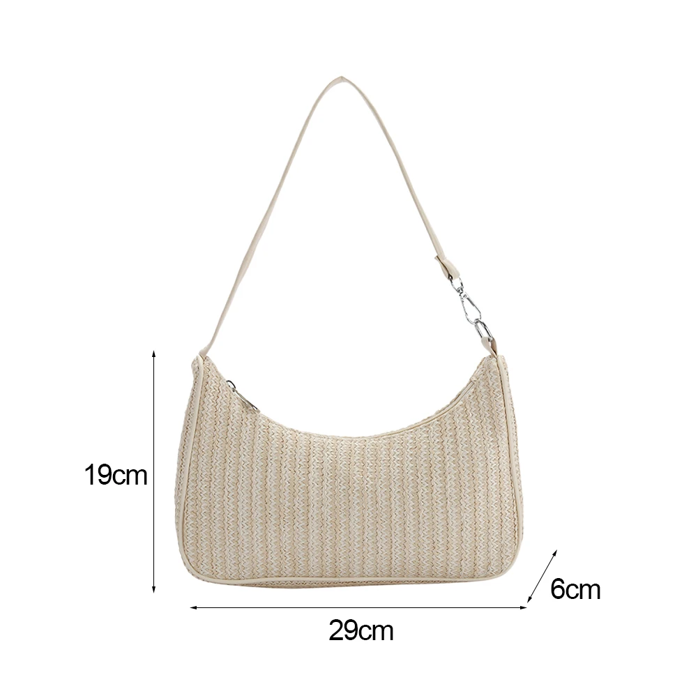 

Fashion Women Summer Vacation Shoulder Bag Pure Color Woven Underarm Bags Casual Ladies Hobos Handbags Small Purse