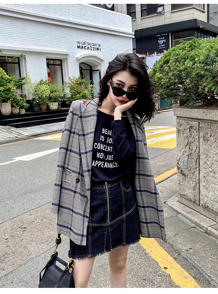 Women Winter Autumn Plaid Suit Jacket Female Coat Fashion Clothing Slim Blazer