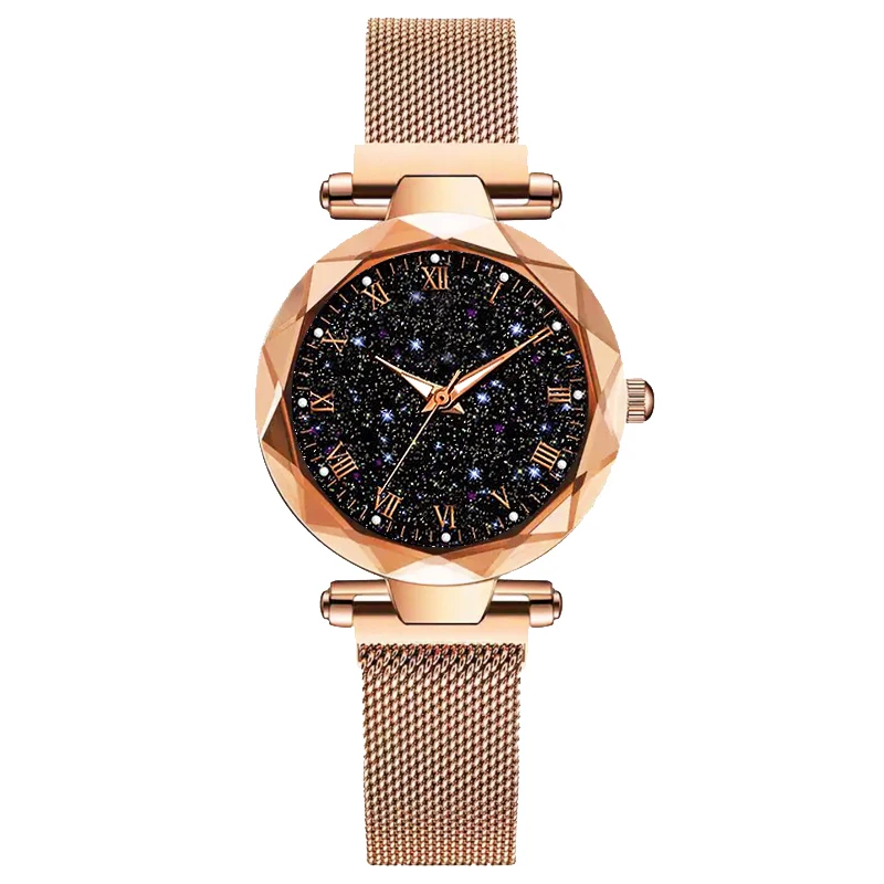 

2019 Hot Sale Starry Sky Watch Women's Luxury Magnetic Magnet Buckle Quartz Wristwatch Geometric Surface Female Luminous Watches
