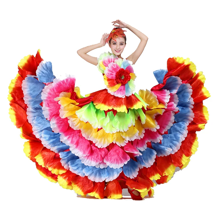 Фламенко для танцев на заказ испанское платье юбка с лепестками цветов Одежда