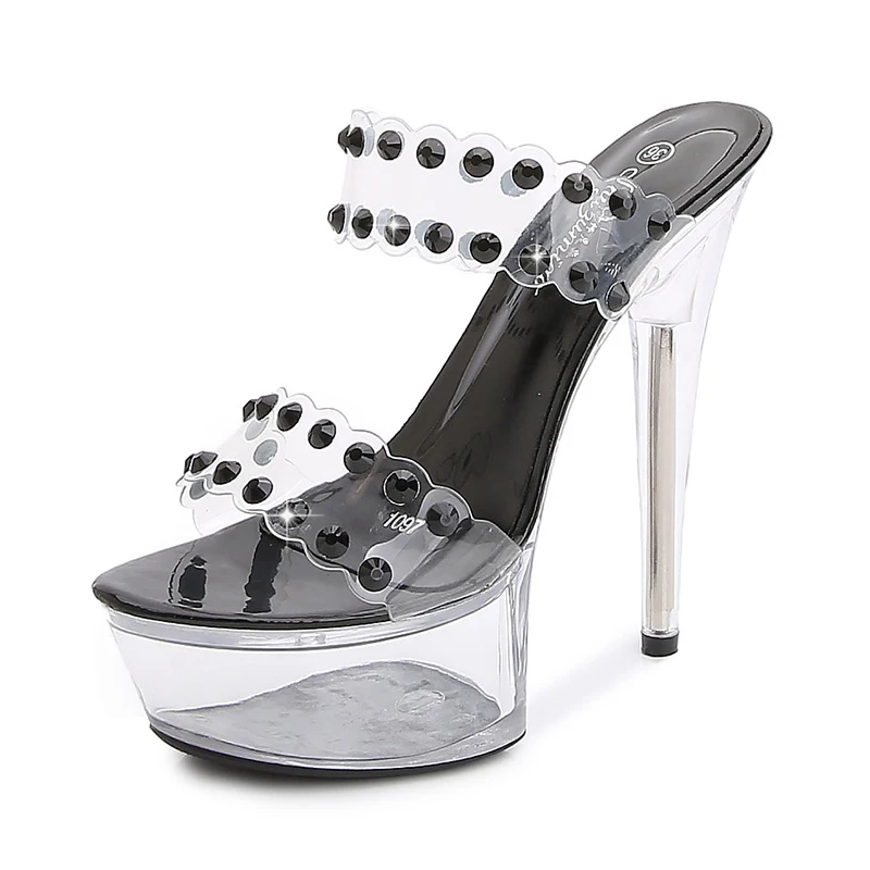 

13cm super high heel stiletto sandals sexy nightclub show transparent platform crystal shoes stage sandals