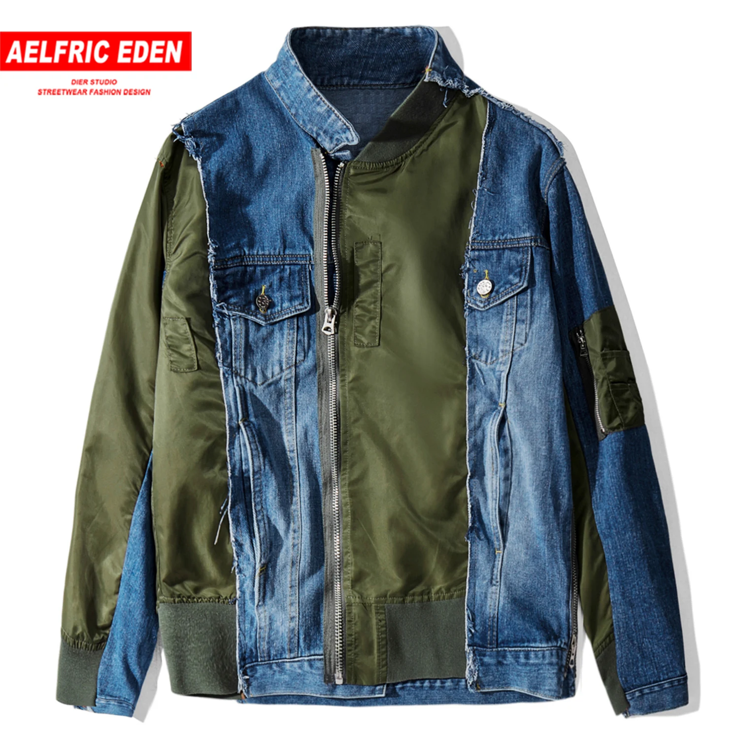 Aelfric Eden винтажные Лоскутные мужские джинсовые куртки 2019 Harajuku Хип Хоп карманы