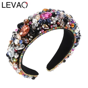 Обруч для волос LEVAO с бусинами и кристаллами Женский, широкая повязка на голову с объемными Стразы, блестящий аксессуар для волос