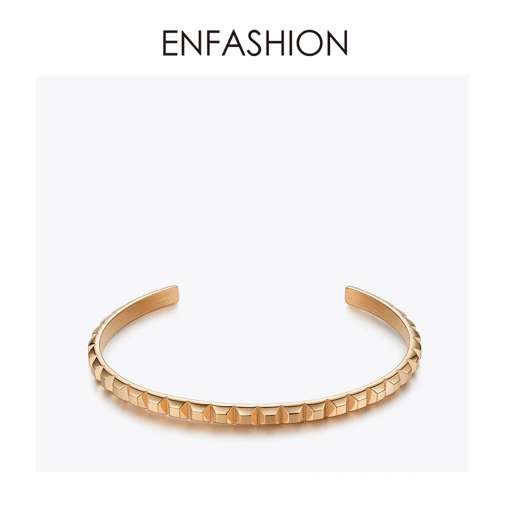 ENFASHION Браслет-манжета с пирамидой золотого цвета из нержавеющей стали панк браслеты с шипами браслеты для женщин ювелирные изделия Pulseira BF192008 - Окраска металла: Rose gold color