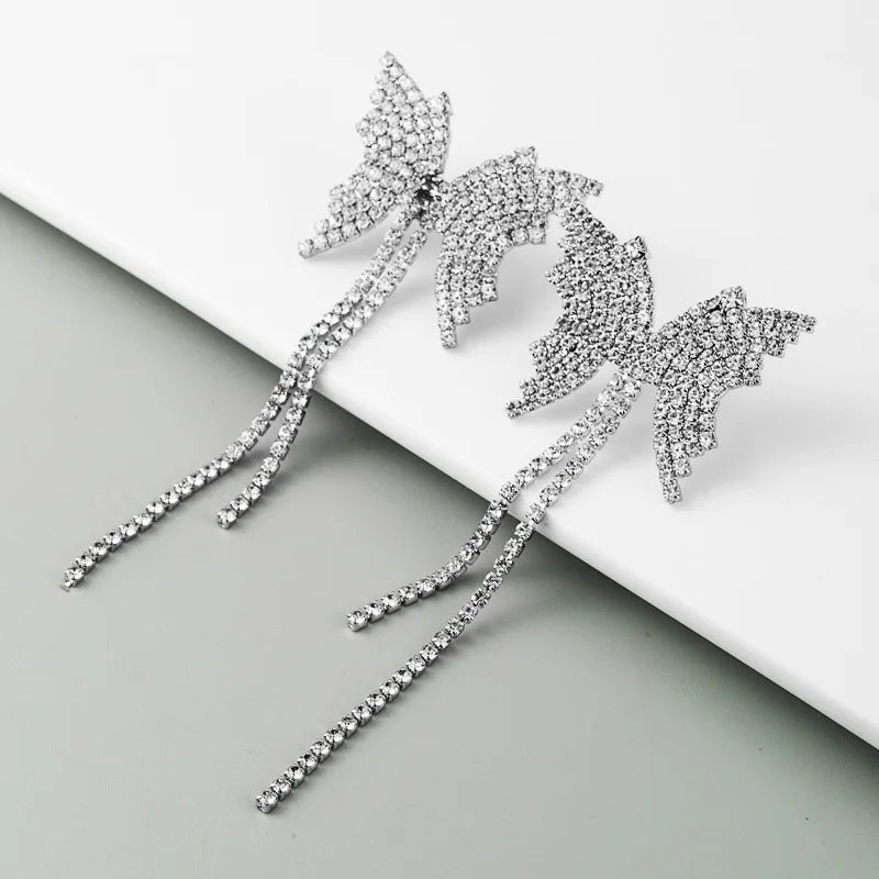 

Rhinestone Butterfly Earrings for Women Long Tassel Earring Female Jewelry
