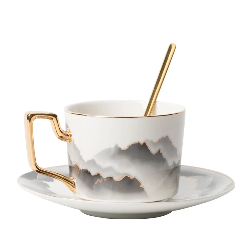 

Chinese Style Upscale Bone China Phnom Penh Coffee Cup And Saucer Ink landscape Painting Tea Cup Home DrinkWare Creative Gift
