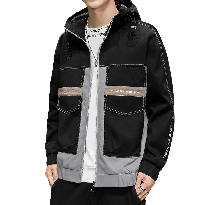 

2020 Spring autumn new men's jackets trend Korean loose tooling casual baseball top clothes black Hot Free shipping With hood
